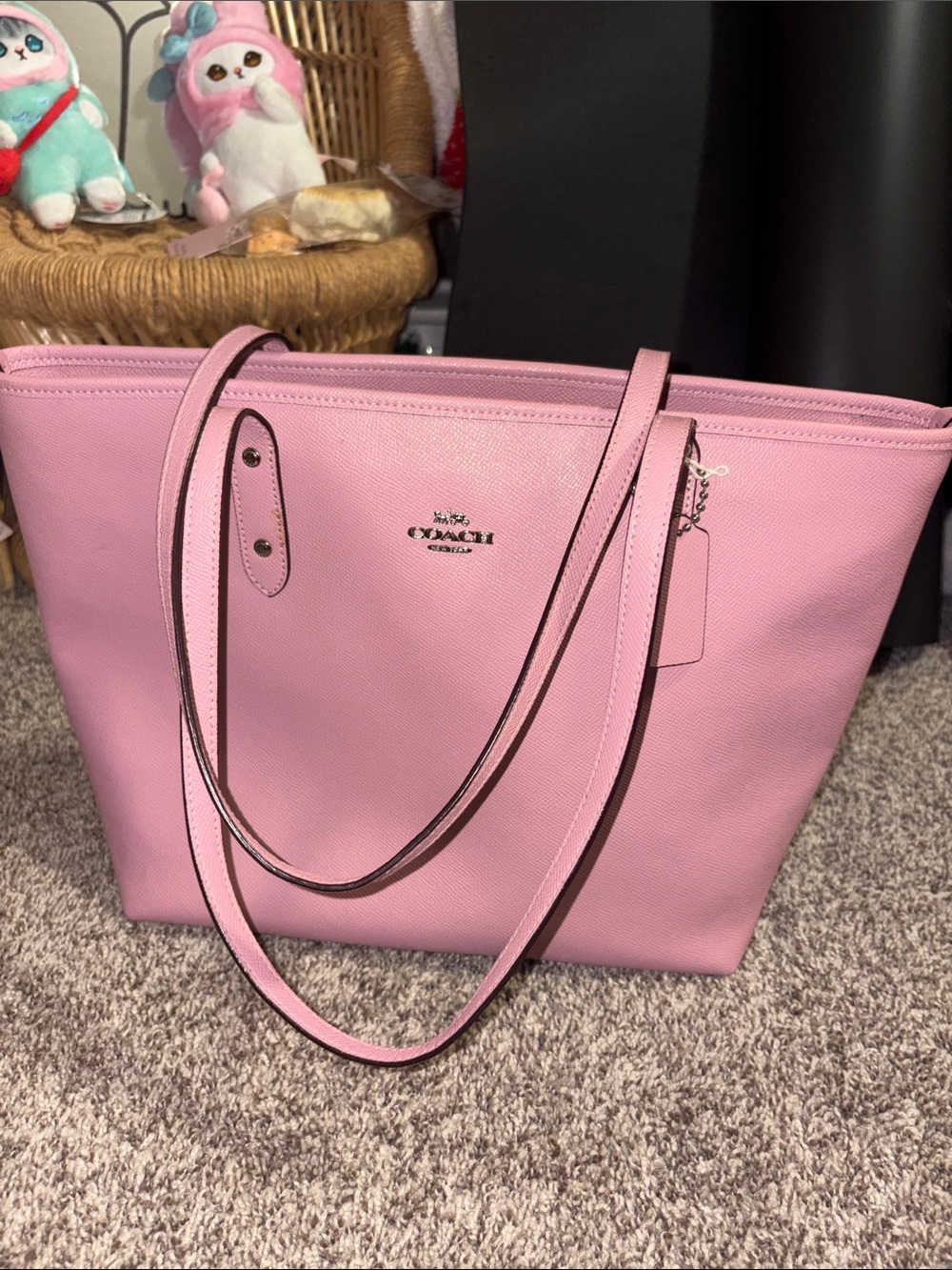 Coach Pink Leather Tote with Double Straps